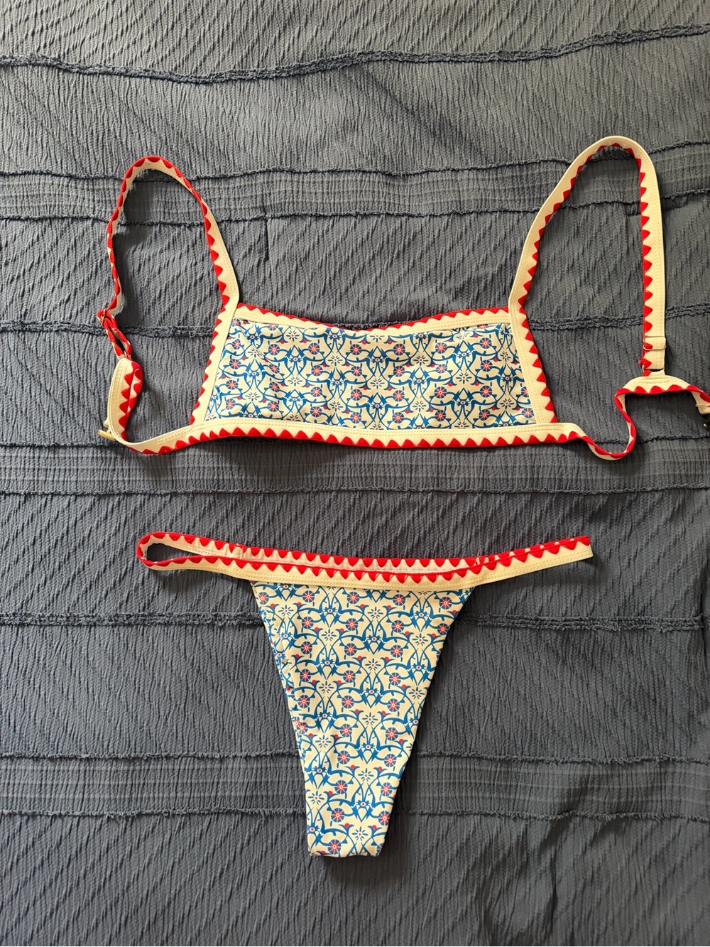 SHEIN Cream Floral Red-Trim Bikini Set